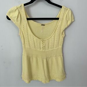 Free People Y2K Butter Yellow Cap Sleeve Babydoll Sweater Size Small.   16